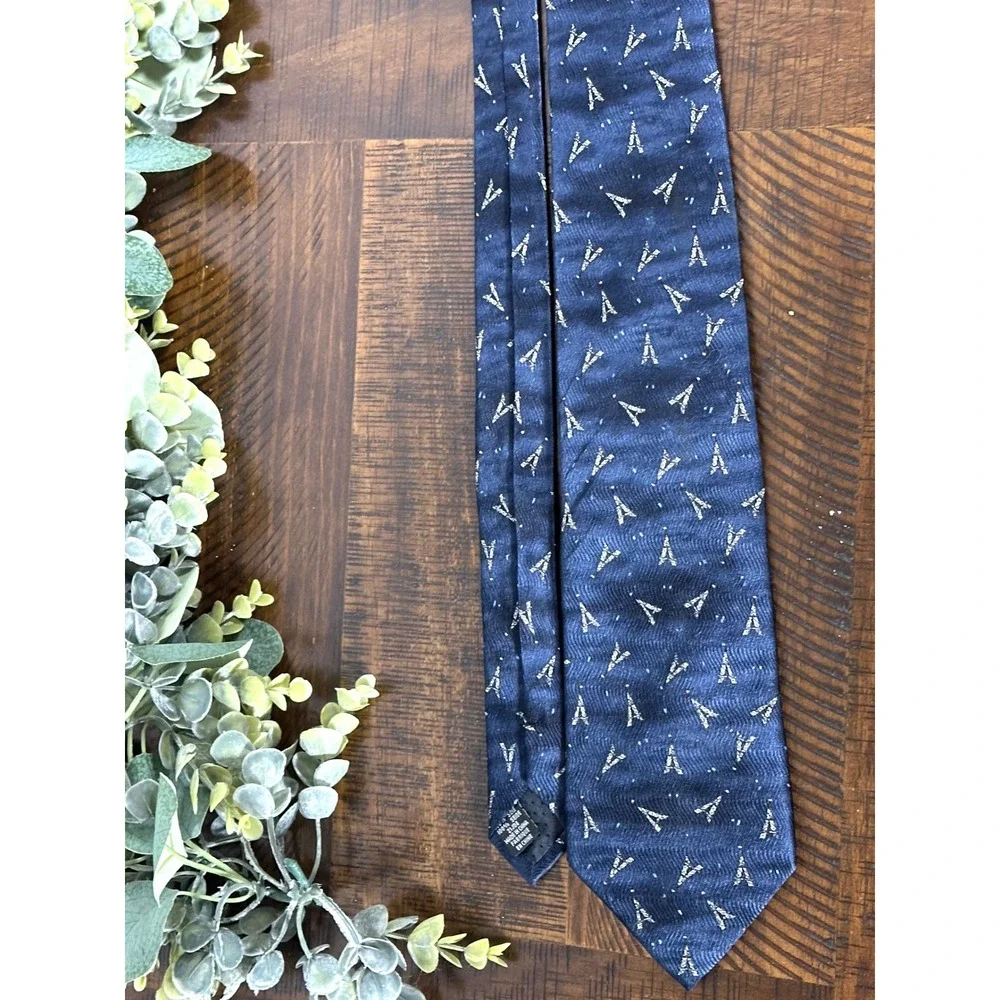 Roger L Paris‎ Eiffel Tower Silk Tie vintage necktie navy blue French Flag